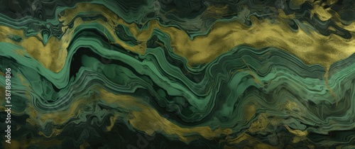 luxury wallpaper. Green marble and gold abstract background texture. Dark green emerald marbling with natural luxury style swirls of marble and gold powder.
