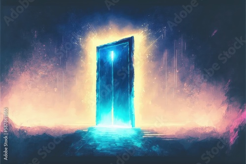 A luminous portal in a dark realm. Fantasy concept , Illustration painting. Generative AI