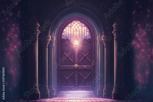 A glowing gateway in a dim dimension. Fantasy concept   Illustration painting. Generative AI