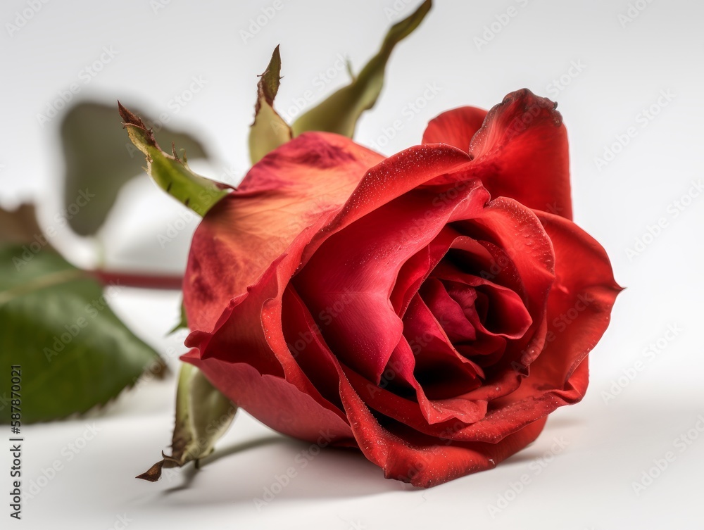 A single red rose on a white background A single red rose on a white background