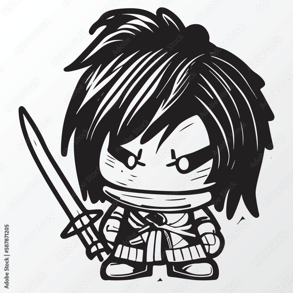 Cartoon samurai man character sketch in anime style Cartoon samurai man character sketch in anime style