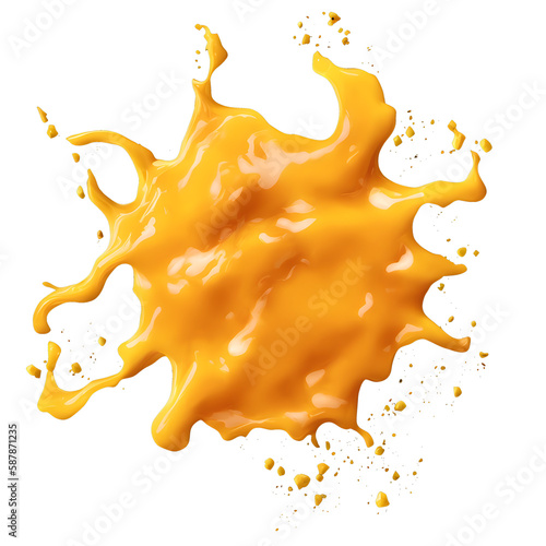 Illustration of melted and splashed caramel, cheese or butter cream element isolated on white background. pouring flowing yellow honey water. Transparent PNG is available. generative AI.