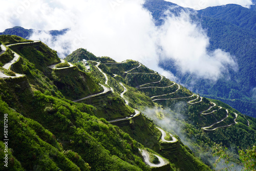 Amazing View of Old Silk Route Zig Zag Road Landscape in East Sikkim photo