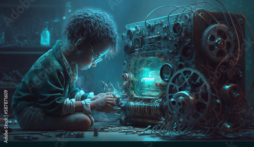 scientist fixing robot