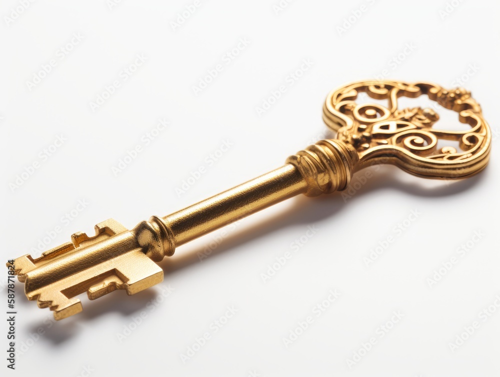 A golden key on a white background A golden key on a white background