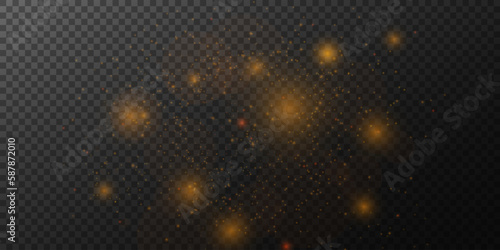 Vector transparent sunlight special lens flare light effect.Christmas background. Powder PNG. Magic shining gold dust. Fine, shiny dust bokeh particles fall off slightly. Fantastic shimmer effect.