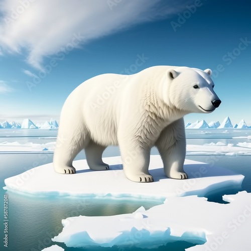 Polar bear on an ice floe in the ocean. Generative AI