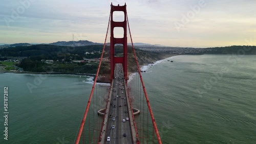 San Francisco Golden Gate Bridge, symbols of San Francisco and California, Aerial Cinematic smooth shot