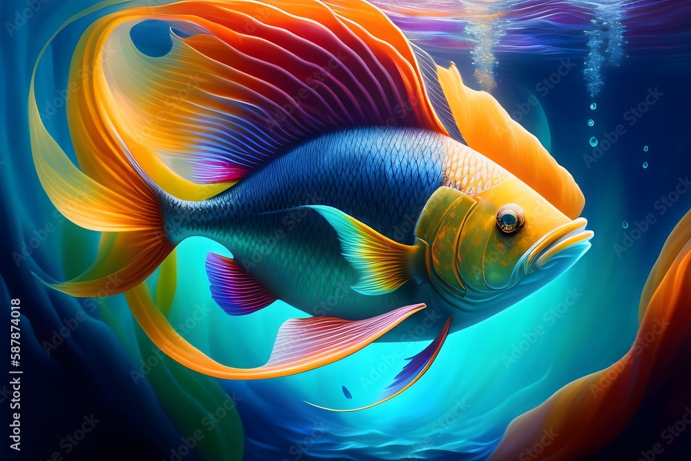 Graphic representation of Beauty in Battle: Fantasy Fighting Fish Art. Generative AI. 