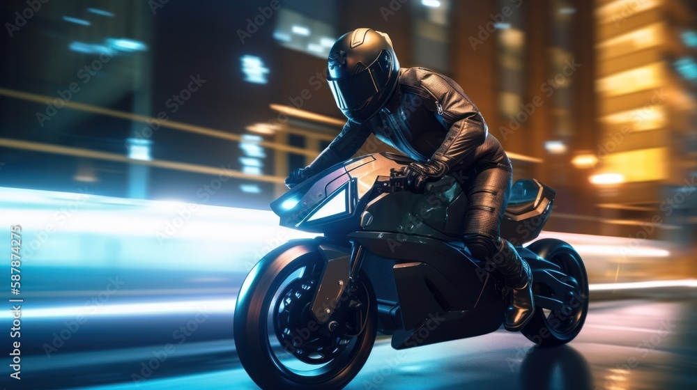 Racing motorcycle at night created by Generative AI