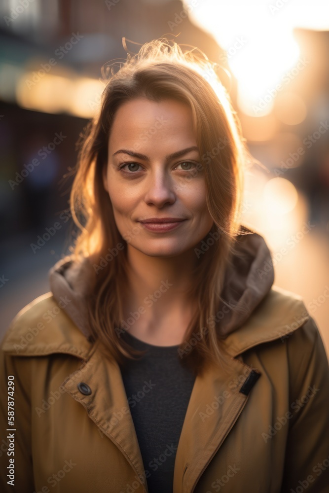 Portrait of a woman outdoors with slight smile created by Generative AI Portrait of a woman outdoors with slight smile created by Generative AI