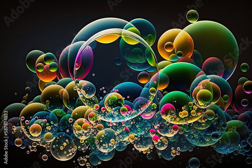 Background image with different colorful large and small bubbles