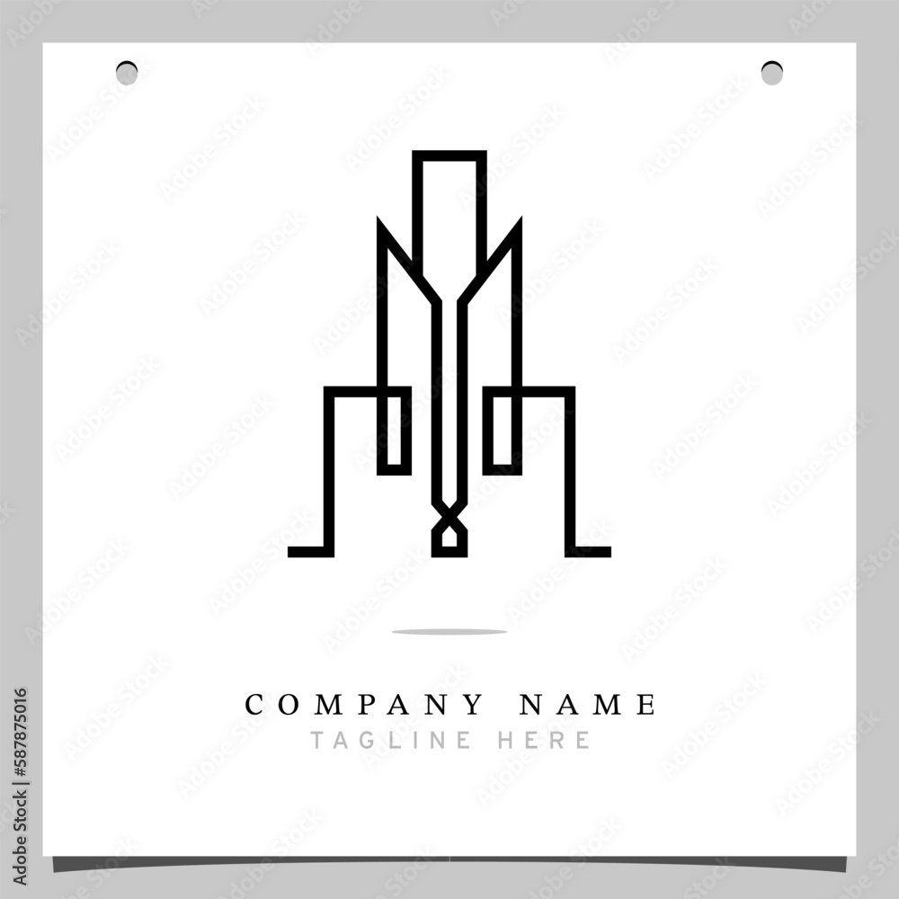 Line Art Logo, Icon logo with illustration lines forming a building plane, Minimalist building, monoline logo, outline - vector Line Art Logo, Icon logo with illustration lines forming a building plane, Minimalist building, monoline logo, outline - vector