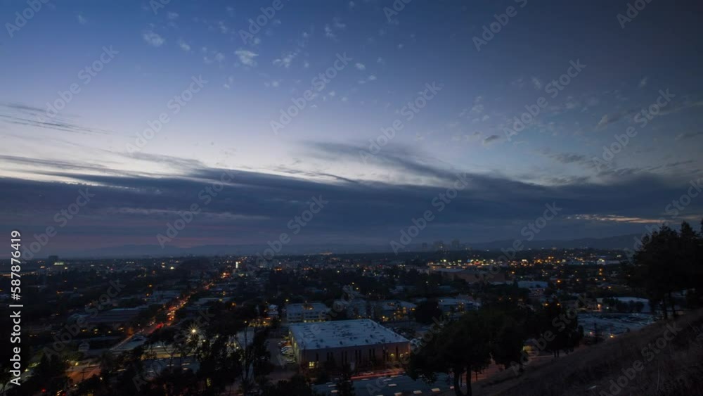 Panning Time Lapse Scenic View Of City Seen From Mountain Under Clouds From Dusk To Night - San Diego, California Panning Time Lapse Scenic View Of City Seen From Mountain Under Clouds From Dusk To Night - San Diego, California