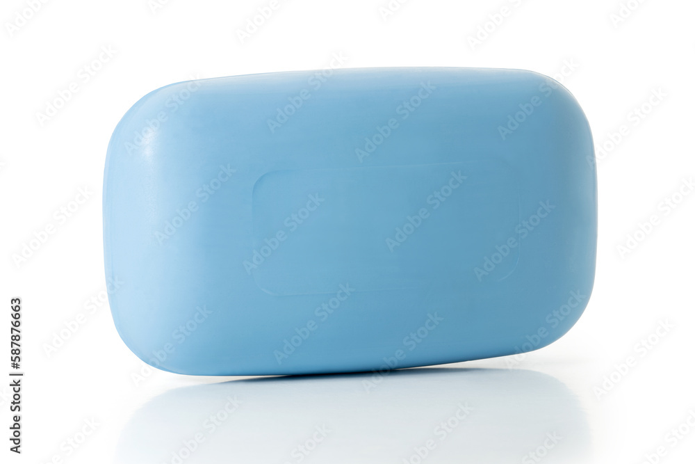 Piece of blue toilet soap on a white background. Full depth of field. With clipping path. Piece of blue toilet soap on a white background. Full depth of field. With clipping path.