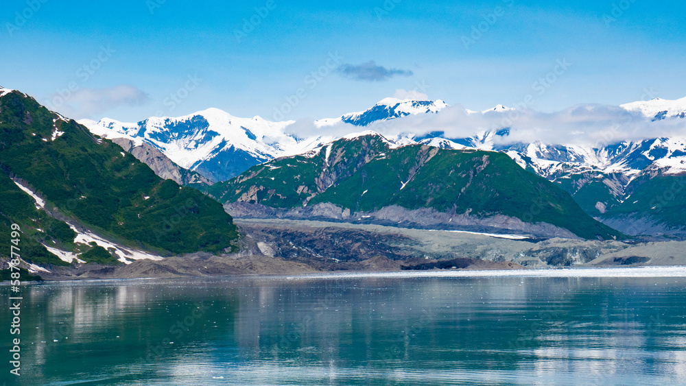 Scenic view at mountain glacier nature from sea ocean. Glacier bay nature