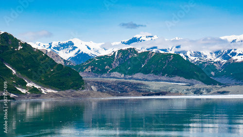 Scenic view at mountain glacier nature from sea ocean. Glacier bay nature