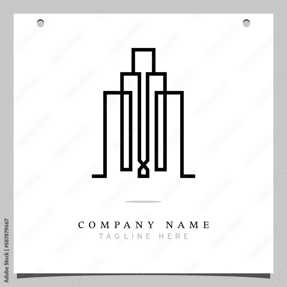 Line Art Logo, Icon logo with illustration lines forming a building plane, Minimalist building, monoline logo, outline - vector Line Art Logo, Icon logo with illustration lines forming a building plane, Minimalist building, monoline logo, outline - vector