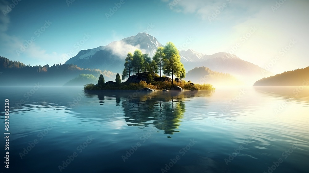 Fototapeta premium island on middle of the lake