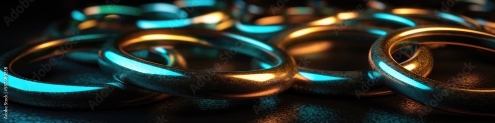 Luminescence Metal Rings Texture Background. Generative AI