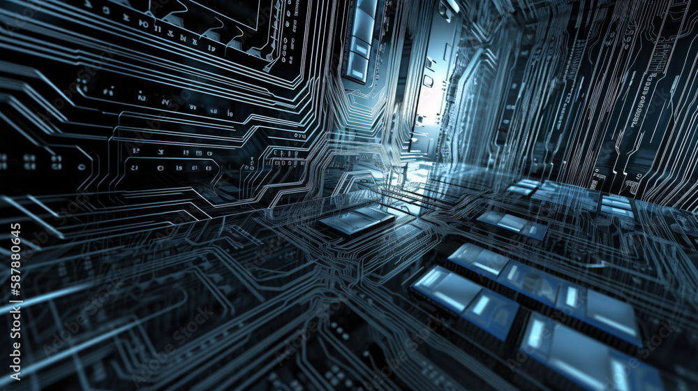 Fototapeta premium electronic circuit board with processor generative ai
