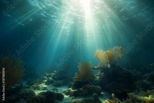 Underwater Blue Abstract background. Ocean Nature Seascape Wallpaper