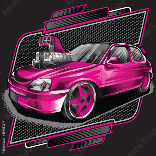 pink drag race illustration isolated in black background for poster, t-shirt, graphic design, business element, and card