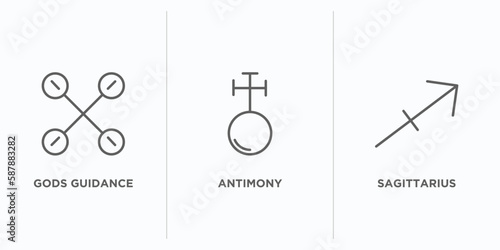 zodiac outline icons set. thin line icons such as gods guidance, antimony, sagittarius vector. linear icon sheet can be used web and mobile