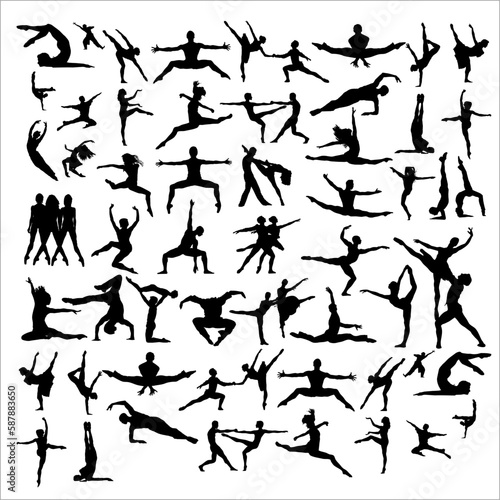 set of yoga silhouettes of people a clip art simple design