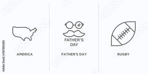 united states of america outline icons set. thin line icons such as america, father's day, rugby vector. linear icon sheet can be used web and mobile