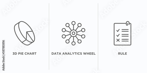 user interface outline icons set. thin line icons such as 3d pie chart, data analytics wheel, rule vector. linear icon sheet can be used web and mobile