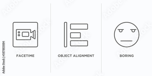 user interface outline icons set. thin line icons such as facetime, object alignment, boring vector. linear icon sheet can be used web and mobile