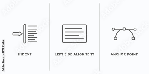 user interface outline icons set. thin line icons such as indent, left side alignment, anchor point vector. linear icon sheet can be used web and mobile