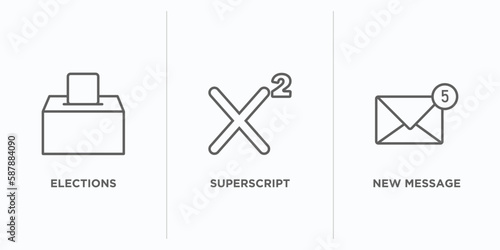 user interface outline icons set. thin line icons such as elections, superscript, new message vector. linear icon sheet can be used web and mobile