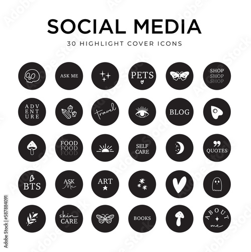 Trendy and modern celestial, supernatural, mystic, highlight icon set.	graphics isolated vector template. Minimalistic and modern large set of highlights Covers. Abstract patterns and stamps