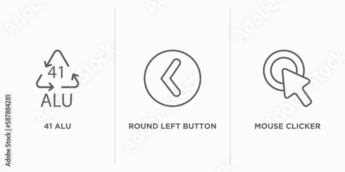 user interface outline icons set. thin line icons such as 41 alu, round left button, mouse clicker vector. linear icon sheet can be used web and mobile