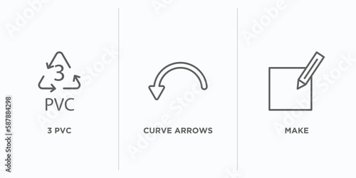 user interface outline icons set. thin line icons such as 3 pvc, curve arrows, make vector. linear icon sheet can be used web and mobile