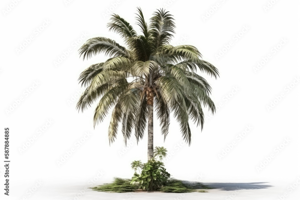 Fototapeta premium single palm tree on a plain white background. Generative AI
