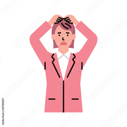 人物_ビジネス03_女性_上半身_頭を抱える