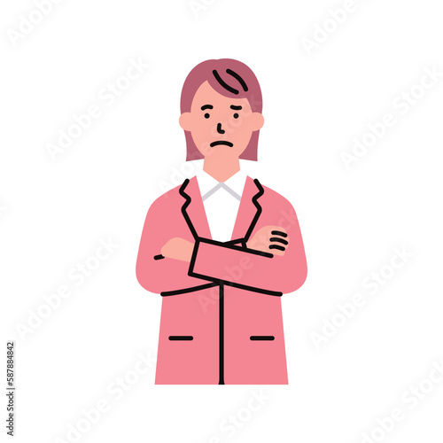 人物_ビジネス03_女性_上半身_腕を組む_悩む