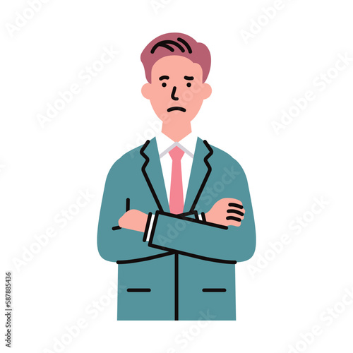 人物_ビジネス03_男性_上半身_腕を組む_悩む
