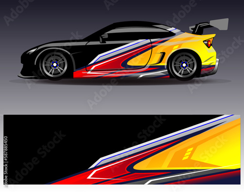 Car wrap design vector. Graphic abstract stripe racing background kit designs for wrap vehicle  race car  rally  adventure and livery