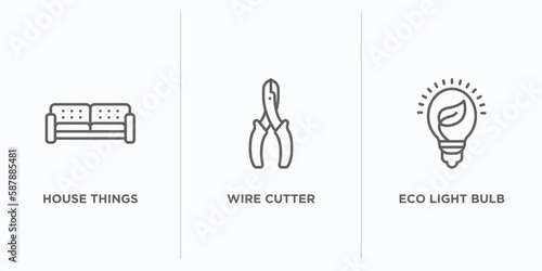 tools and utensils outline icons set. thin line icons such as house things, wire cutter, eco light bulb vector. linear icon sheet can be used web and mobile
