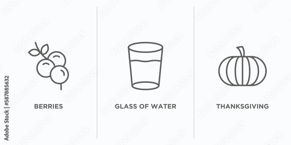 Naklejka premium thanksgiving outline icons set. thin line icons such as berries, glass of water, thanksgiving vector. linear icon sheet can be used web and mobile