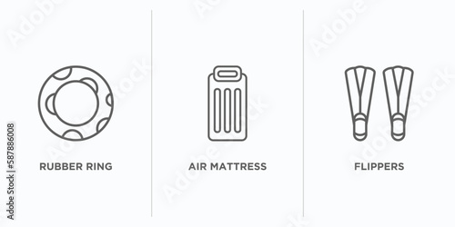 summer outline icons set. thin line icons such as rubber ring, air mattress, flippers vector. linear icon sheet can be used web and mobile photo