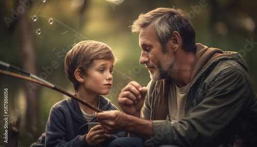 Father and son enjoy fishing in forest generated by AI © Jeronimo Ramos