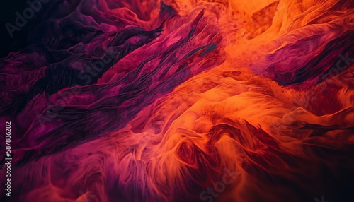 Futuristic mountain landscape, flowing water and fire generated by AI