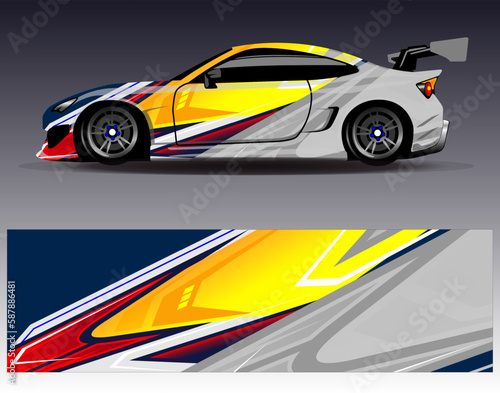 Car wrap design vector. Graphic abstract stripe racing background kit designs for wrap vehicle race car rally adventure and livery