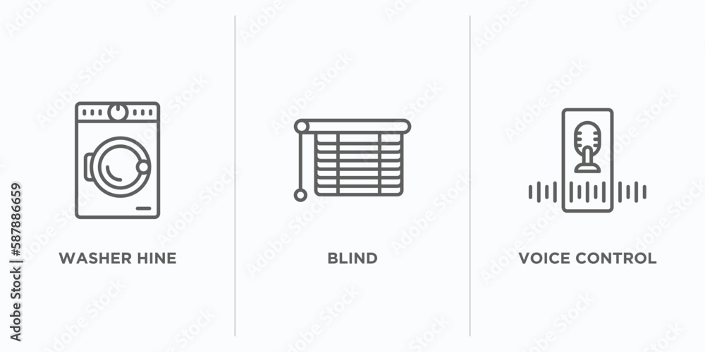 Fototapeta premium smart home outline icons set. thin line icons such as washer hine, blind, voice control vector. linear icon sheet can be used web and mobile