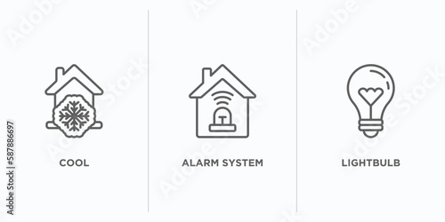 smart home outline icons set. thin line icons such as cool, alarm system, lightbulb vector. linear icon sheet can be used web and mobile